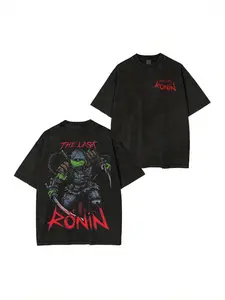 Retro Ronin Turtle "The Last Warrior" Double-Sided Vintage Washed T-Shirt, Samurai Reptile Graphic Tee, Oversized Heavyweight Cotton Unisex Streetwear Top, Ideal Gift for Anime Fans and Retro Lovers