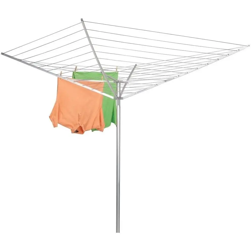 Rotary Outdoor Laundry Drying Rack 17120-1, Aluminium Arms & Steel Post, 12-Line 165 ft. Vinyl Clothesline, 72 in. H x 73 in. W x 72 in. D Outdoor Dryer with Rotate Top & Easy Installation