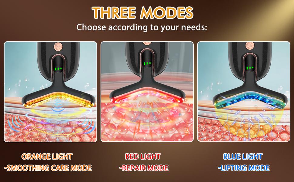 Neck & Facial Massager, 3-in-1 EMS, RF & LED Light Therapy, Orange, Red & Blue Light Modes, Adjustable Intensity, Perfect Gift for Valentine's Day, Christmas, and Halloween