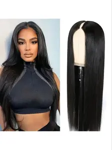 Women's 16-32 Inch Straight Human Hair Wigs, 180% Density Brazilian Natural, V Part Wig, Lace Glueless Wig, No Sew In,no Leave Out, No Glue Clips