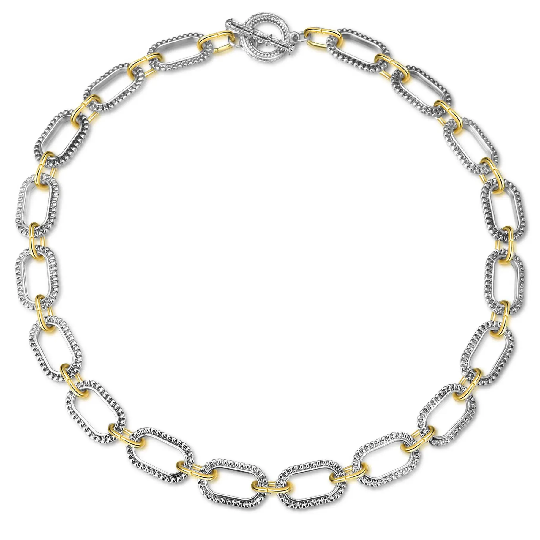 Mytys Trendy Chain Necklace for Women, Two Tone Link Chain Necklaces Jewelry for Women Gifts Handmade Fashion Accessory