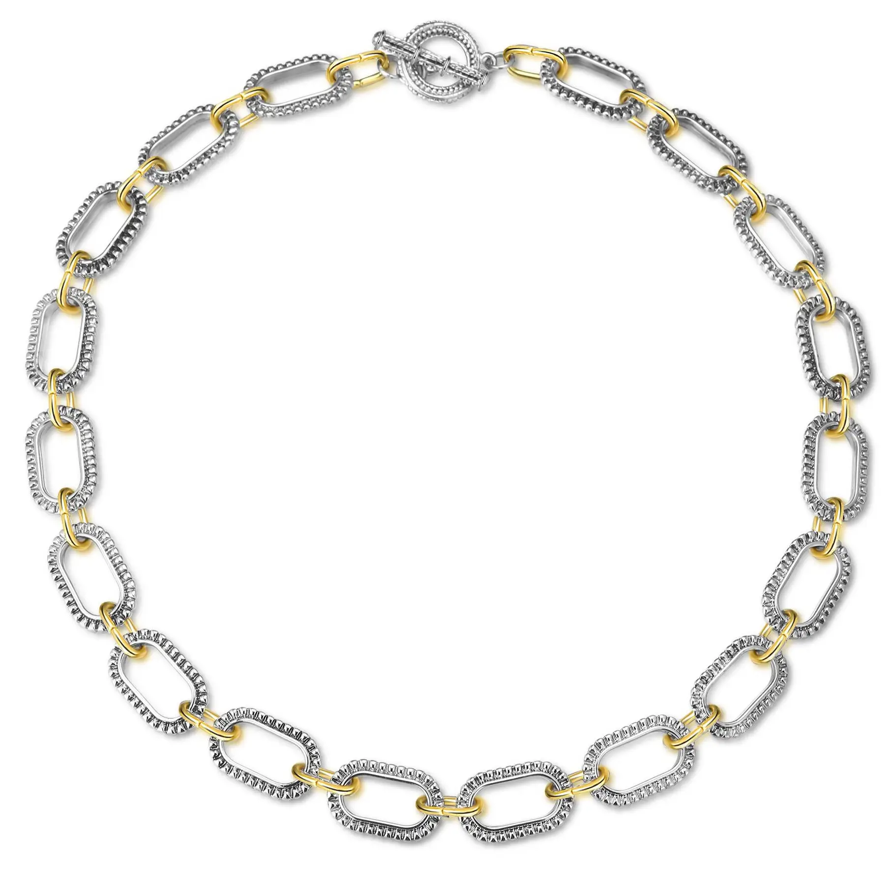 Mytys Trendy Chain Necklace for Women, Two Tone Link Chain Necklaces Jewelry for Women Gifts Handmade Fashion Accessory