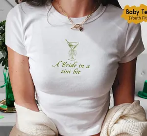 A Bride in a Tiny Bit Baby Tee, Funny Bride Shirt, Y2K Bride Tee, Dirty Martini Theme Bachelorette Party, Martini Bach Party Shirt for Bride