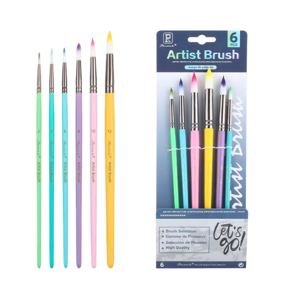 6Pcs Multi-Function Nylon+Aluminum Synthetic Paint Brushes Set - Ergonomic Handle, Macaron Colors, Crisp Lines for Acrylic,Gouache,Oil, Portable, 280x107x10mm,50g DIY Painting Supplies for Outdoors (Toys & Hobbies, All Skill Levels), Charming Macaron Colo