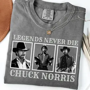 Chuck Norris Legends Never Die Comfort Colors Shirt, Faux Embroidery Action Movie Legend, Martial Arts Vintage Graphic