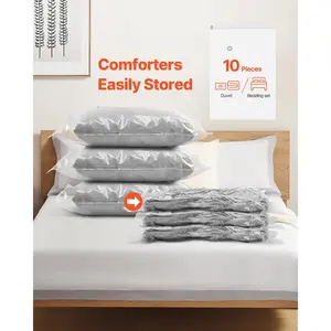 Vacuum Storage Bags, 10 Jumbo Space Saver Vacuum Seal Bags, Compression Airtight Space Bags, Zipper Sealer Bags for Clothes, Bedding, Blanket, Pillows, Comforters, Travel (Hand Pump Included)