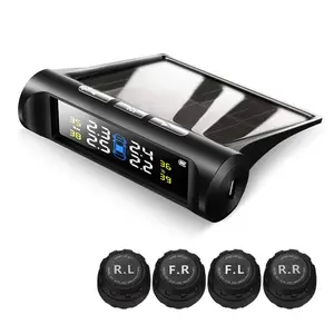 Solar Powered Car Tire Pressure Monitoring System - Tire Diagnostic Tools Kit - 4 External Sensors Digital LCD Display - Vehicle Accessories
