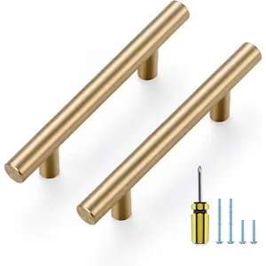 30 Pack Kitchen Cabinet Handles Champagne Bronze 3 Inch Hole Center 5 Inch Length Stainless Steel Pulls for Dresser Drawer Cupboard with Screwdriver