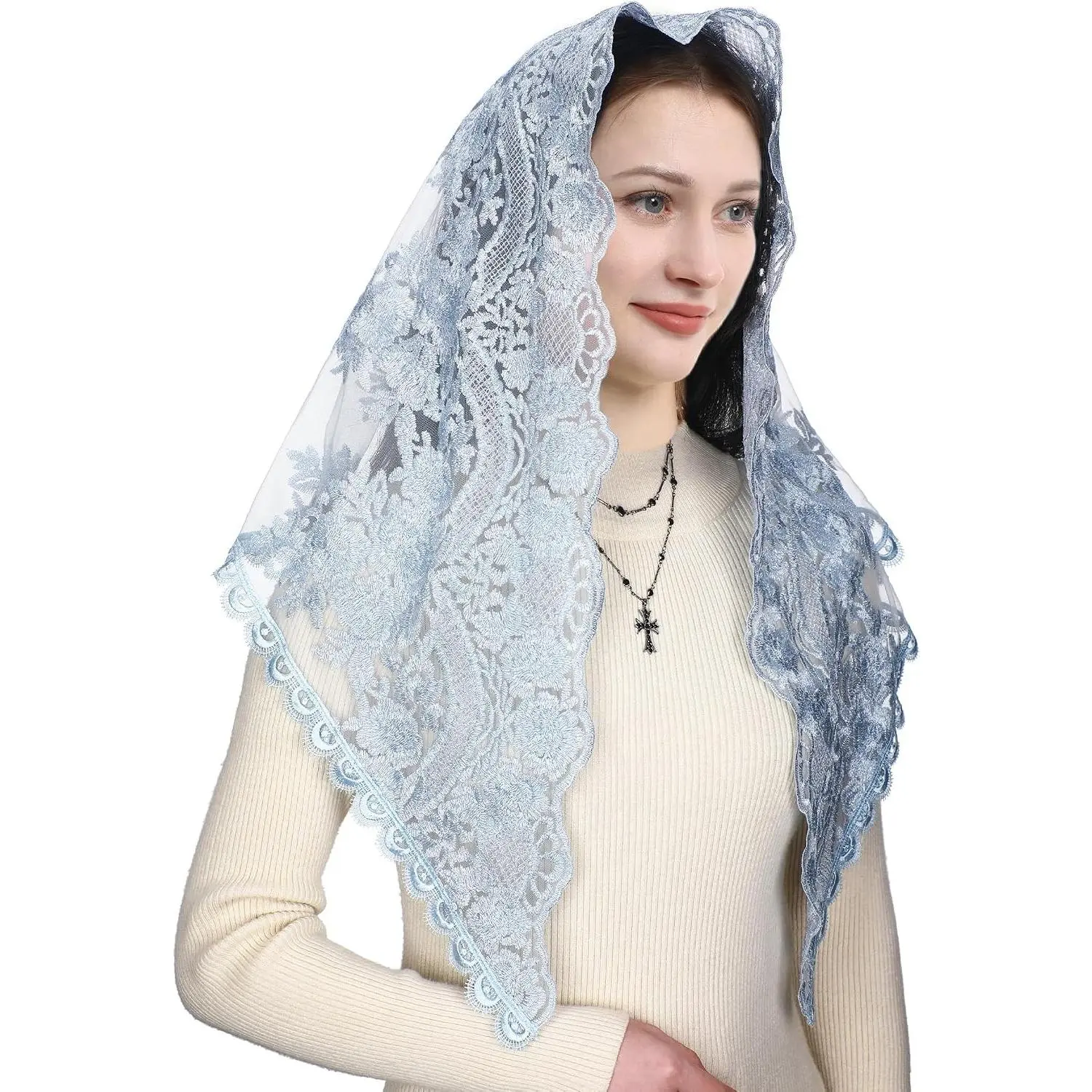 Mantveil Catholic Chapel Veil for Women: Traditional Floral Embroidered Lace Mantilla Church Veils Latin Mass Head Covering