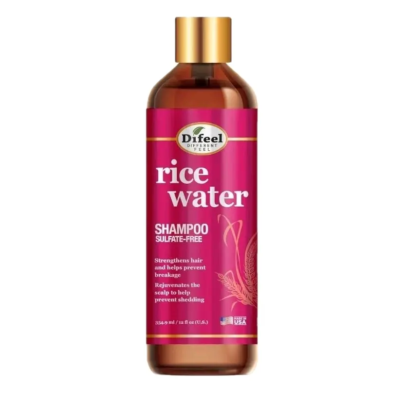 Difeel Rice Water Shampoo 12 oz Strengthening Sulfate Free Formula for All Hair Types Prevents Breakage & Promotes Scalp Health