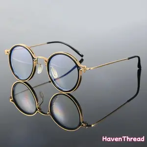 Unisex Premium Round Frame Anti Blue Light Glasses, Clear Lens Metal Frame Lightweight Eyeglasses for Men Women Office Computer Daily Wear
