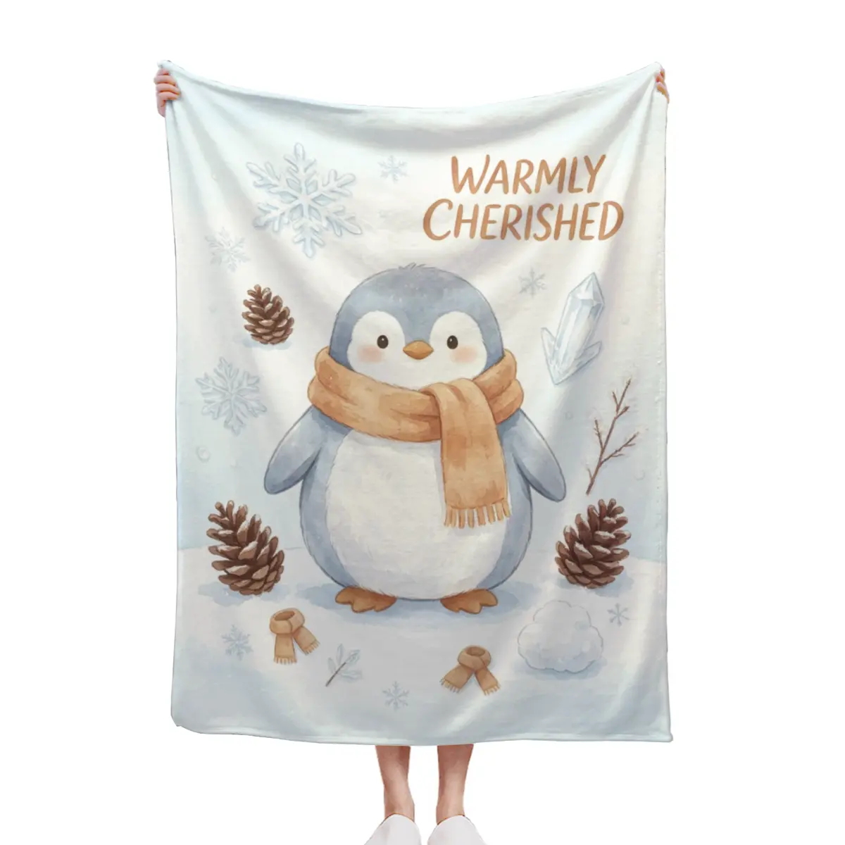 Warm Winter Penguin Snow Blanket Cute Cartoon Soft Fleece Throw Blanket Kids Winter Home Decor