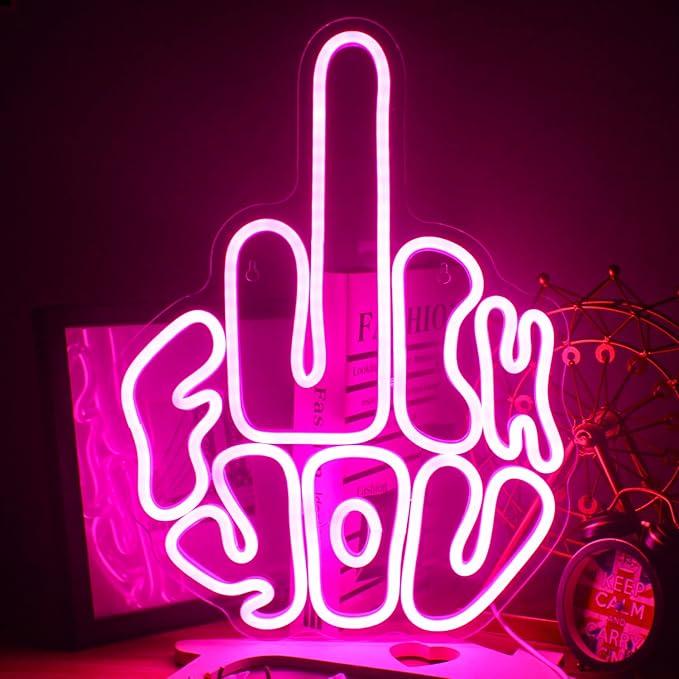 Letters Gesture Neon Signs for Wall Pink LED Neon Lights USB Neon Wall Light Neon Bar Light Up Sign for Bedroom Party Pub Game Zone Decoration
