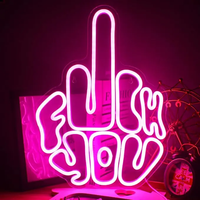 Letters Gesture Neon Signs for Wall Pink LED Neon Lights USB Neon Wall Light Neon Bar Light Up Sign for Bedroom Party Pub Game Zone Decoration