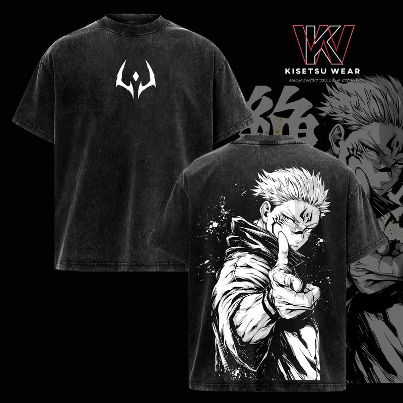 Ryomen Sukuna Vintage Washed Oversized T-Shirt – Jujutsu Kaisen: Execution x The Culling Game Anime Graphic Tee, Retro Streetwear Casual Unisex Top, Acid Wash Soft Cotton T-Shirt, Gift for JJK Fans