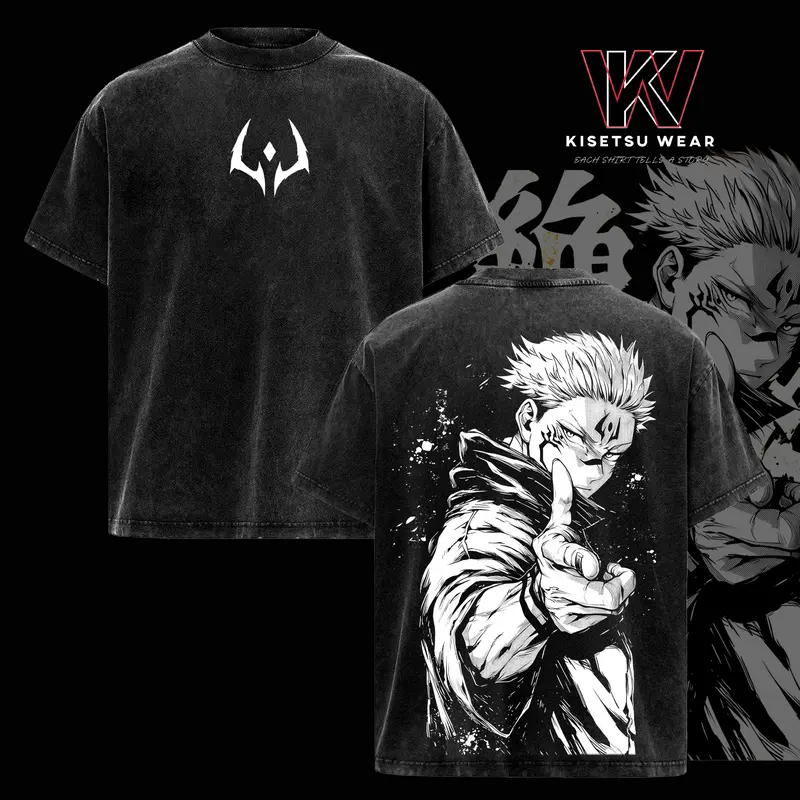 Ryomen Sukuna Vintage Washed Oversized T-Shirt – Jujutsu Kaisen: Execution x The Culling Game Anime Graphic Tee, Retro Streetwear Casual Unisex Top, Acid Wash Soft Cotton T-Shirt, Gift for JJK Fans