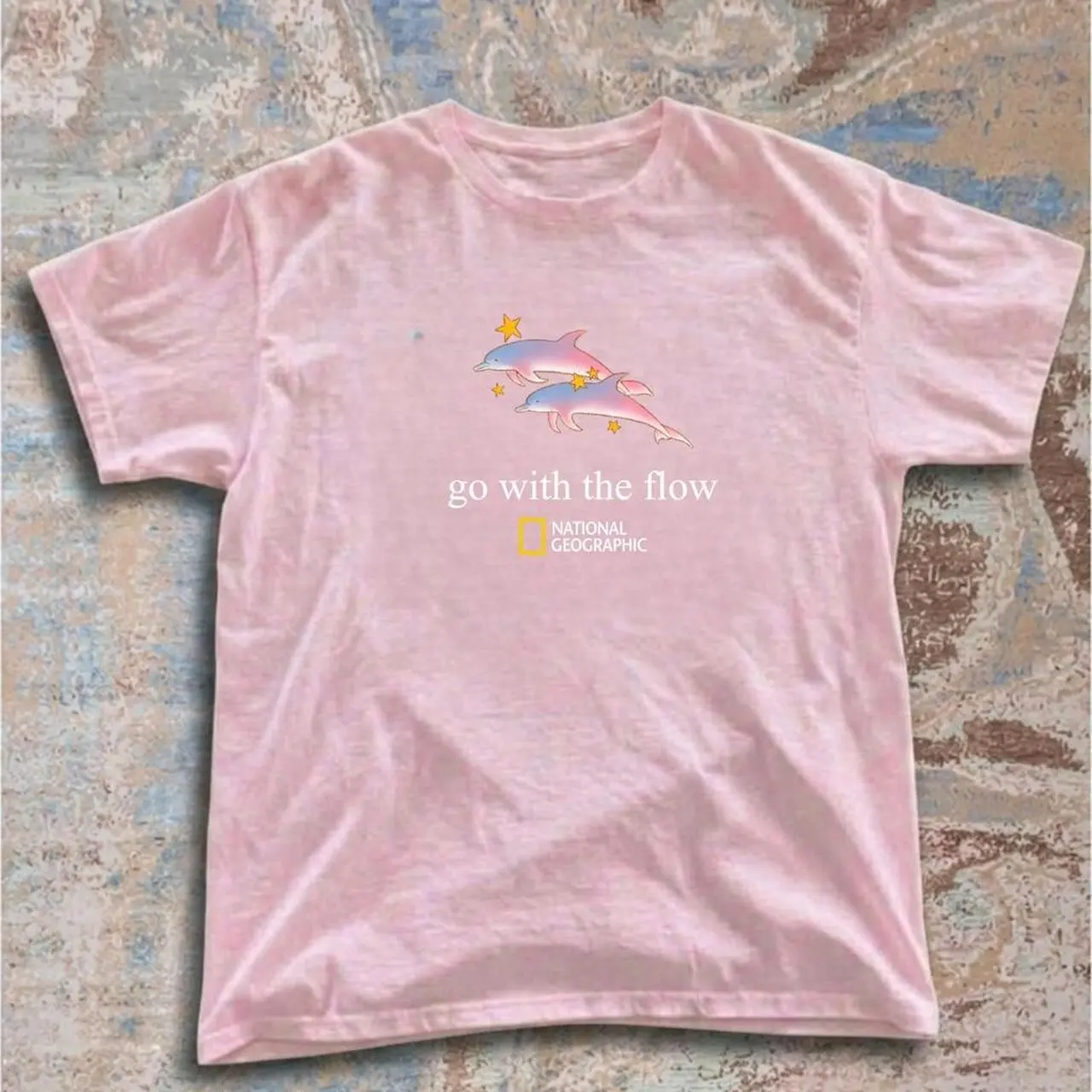 Pink National Geographic Dolphin With Two Dolphins And Stars T-Shirt – Y2K Retro Aesthetic Tee