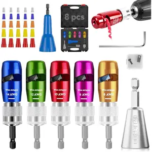 US Regulations Wire Stripping for Drill, Wire Stripping Tool & Wire Twisting Connector Set,Wire Twister Tool for Drill, 8 in 1 Quickly Drill Wire Stripping Professional Electrician Tools Set (8pcs) Gifts for Dad,Summervibes.fathersdaygift