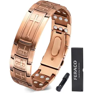 Feraco Copper Bracelet for Men 3X Strength,Magnetic Therapy Bracelet Copper Jewelry with Powerful 3800 Gauss Magnets,Premium Fold-Over Clasp