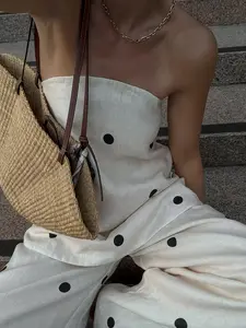 Spring Summer Women's Set, Casual Elegant Vacation Style, Polka Dot Halter Top + Wide Leg Pants, European and American Fashion, Womenswear Outfit