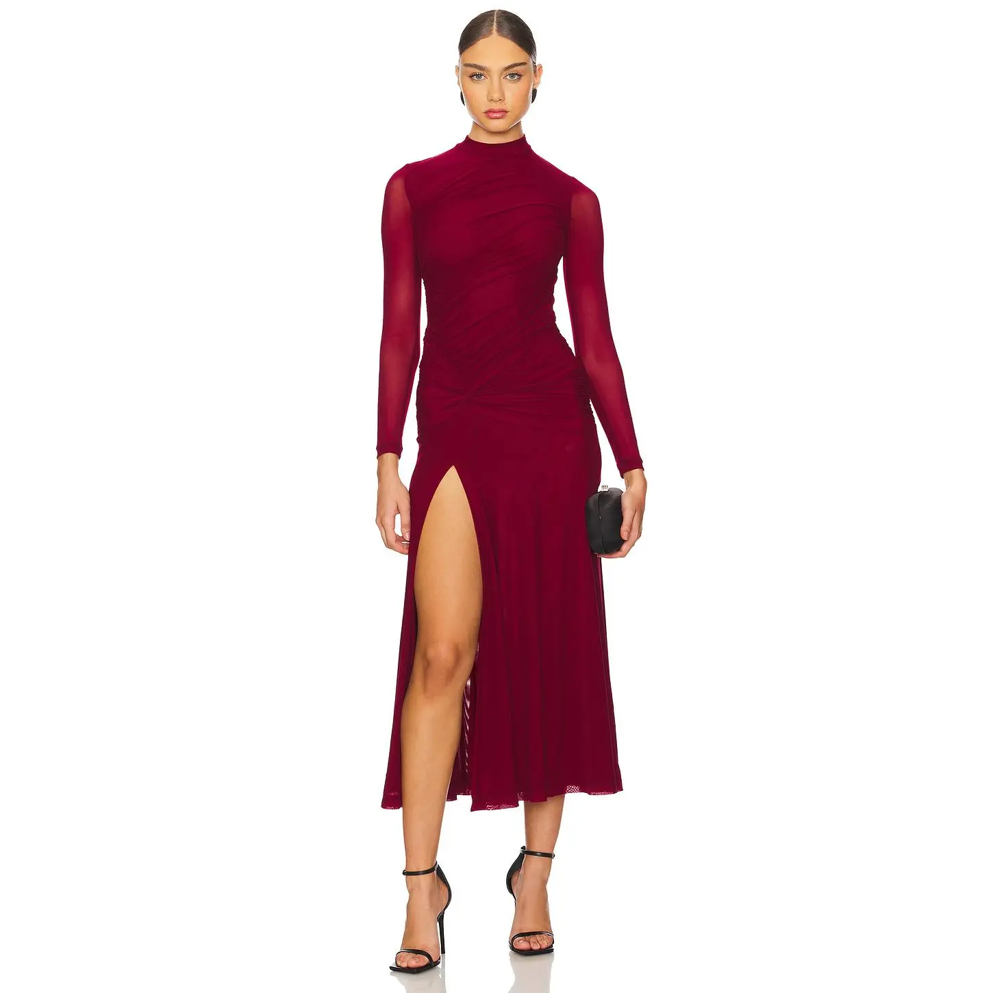 Bardot Liyana Ruched Mesh Dress in Berry