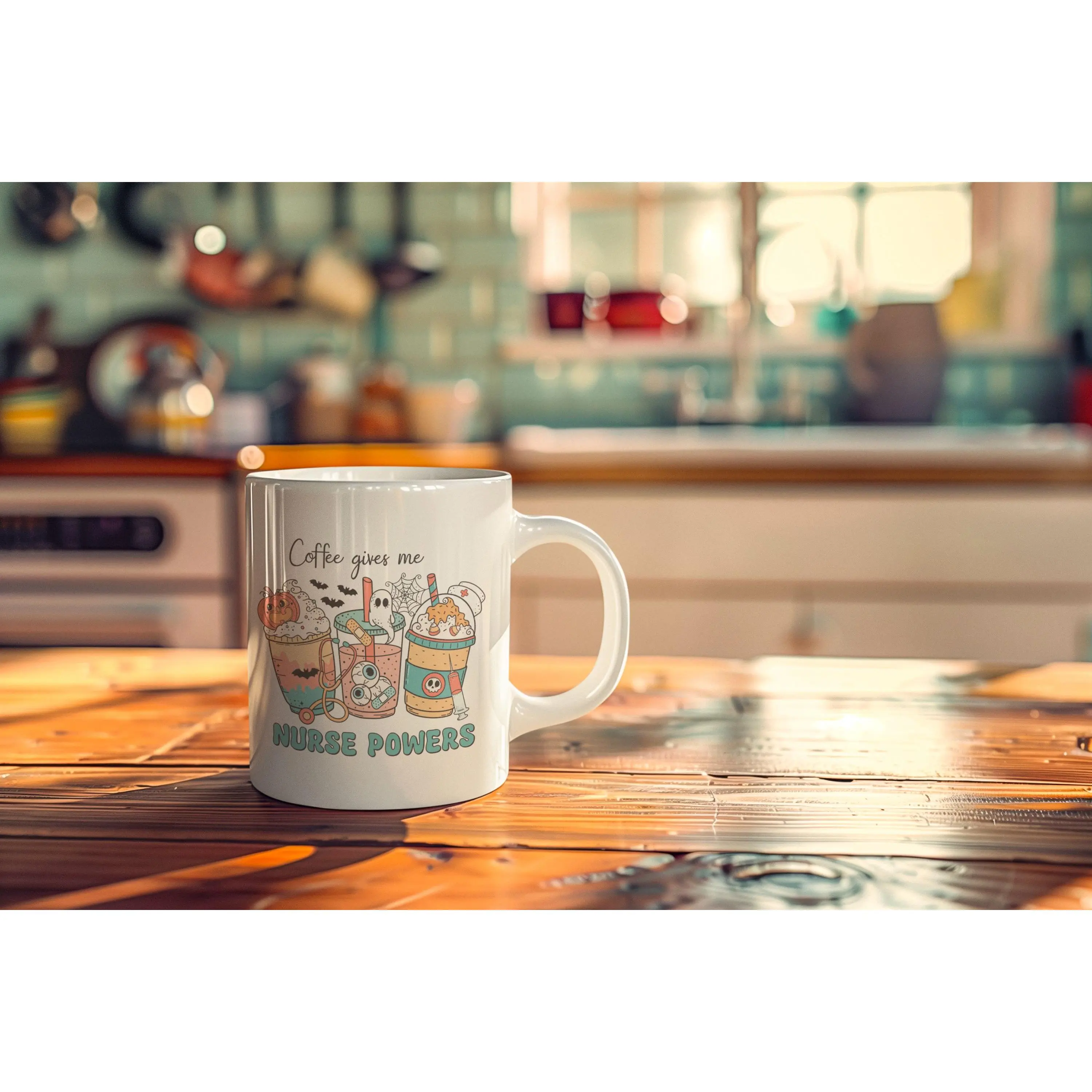 Glossy Nurse Powers Ceramic Mug with Handle - Lead-Safe, Washable Kitchenware Drinkware with Print, 11oz/15oz Coffee Cup for Nurses to Boost Energy, Medical Professional Gift