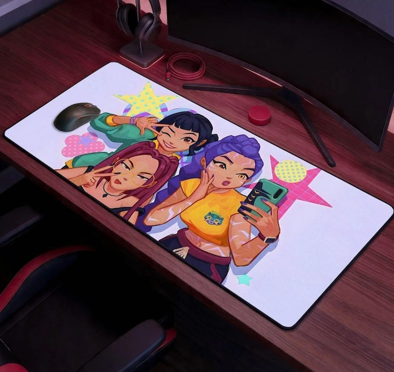 Huntrix Anime Gaming Mouse Pad, K Pop Demon Hunters Large Desk Mat, Extended Keyboard Pad for Gamers and Fans