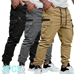 Men’s durable outdoor training pants; men’s multi-pocket cargo pants; men’s solid-color zippered waterproof tactical cargo pants (no belt); regular-fit sports pants with pockets for autumn wear. Casual street pants