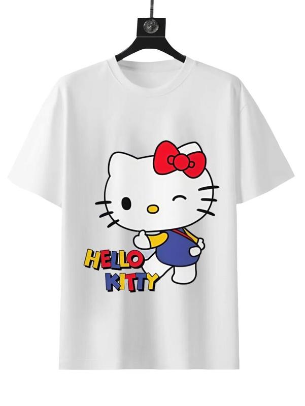 Hello Kitty Street Art Tee - Walking Masterpiece Design in White Color with Colorful Text and Red Bow