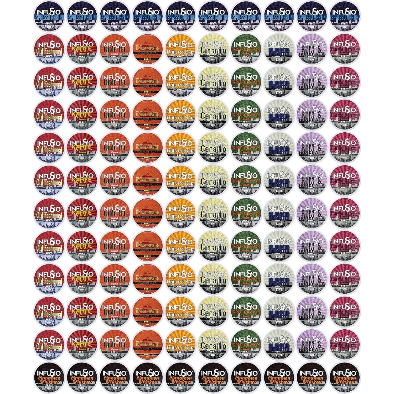 InfuSio Flavored Coffee Pods Variety Pack - 12 Curated Blends Inspired by Classic Cocktails - 120 Count Flavored Medium Roast, Keurig Compatible K cups 2.0 Brewer
