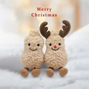 Cute Peanut Plush Toy 6" Soft Reindeer Peanut Stuffed Animal Funny Food Plushies with Legs Adorable Smile Peanut Birthday Gift for Kids Girls Boys
