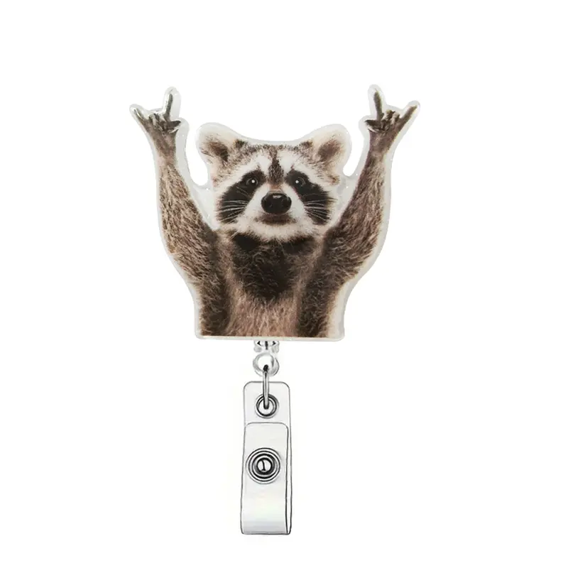 Cute Raccoon Design Badge Holder, 1 Count Retractable Badge Clip, ID Card Holder for Student Office Staff Doctor Nurse Teacher, Badge Reels Retractable