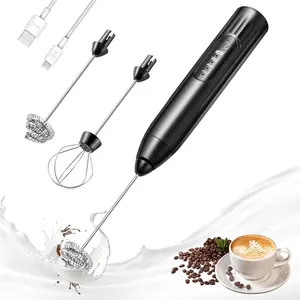 Milk Frother, Handheld Foamer Maker with 2 Stainless Egg Whiskers, USB Rechargeable Coffee Frother, 3-Speed Adjustable Mini Blender, for Cappuccino, Latte, Coffee, Egg, Hot Chocolate (Black)