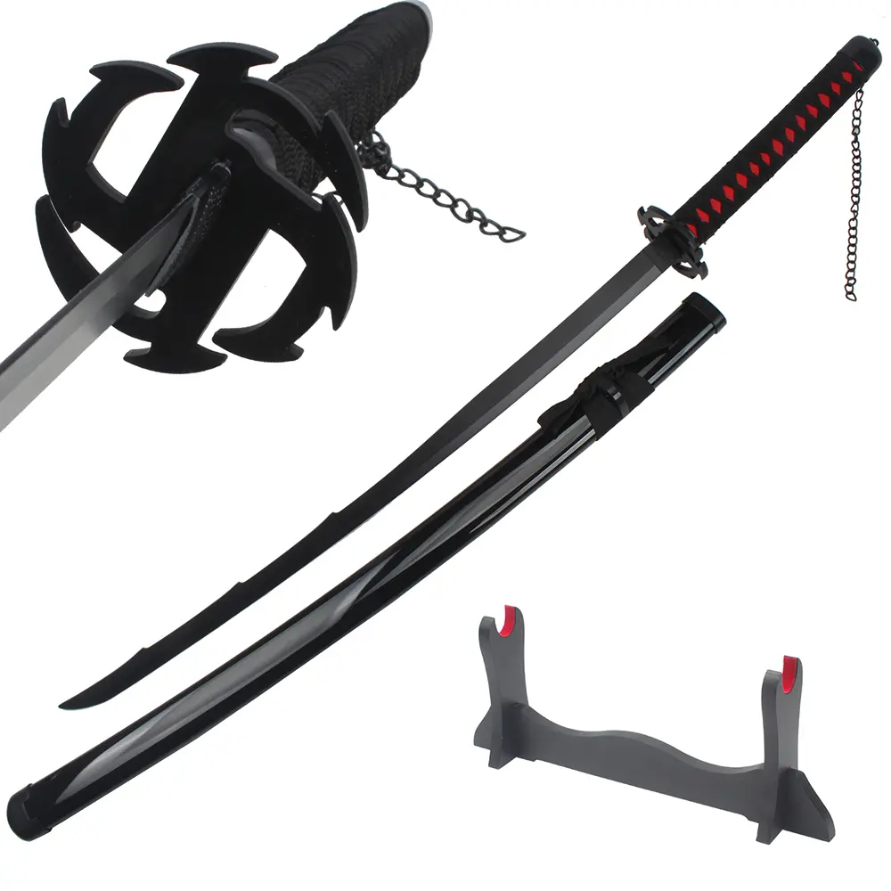 41-in Dull Blade Large Size Real Bleach Sword Cosplay Prop with Wooden Holder Stand Display for Anime Fans, Halloween Role Playing, Cosplay Collection Gifts, Cosplay Props