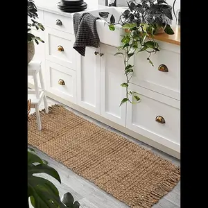 Hand Woven Jute Rug, 2'x3' - Natural, Reversible Farmhouse Accent Rugs for Living Room, Kitchen, Bedroom - 24x36 Inches