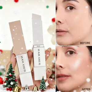 Dual-Head Color-Changing Foundation Stick with Brush Head, Natural Finish, Conceals Pores, Long-Lasting, Perfect for Parties and Holidays