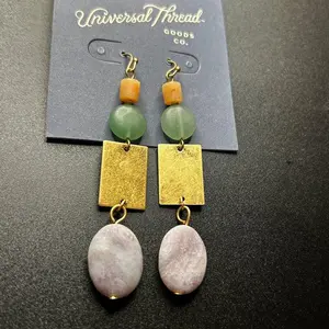Universal Thread Goods Co. Geometric Beaded Stone Earrings with Gold Accents and Multicolor Stones for Stylish Accessory