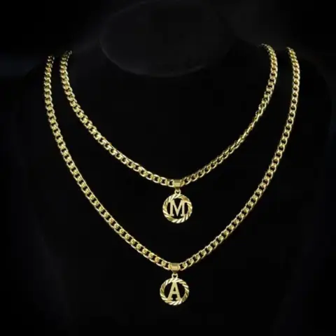 Gold letter necklace, Letters necklace, hypoallergenic letter pendant, round openwork Cuban letter chain necklace, jewelry from A to Z, unisex, versatile, suitable for all styles of clothing