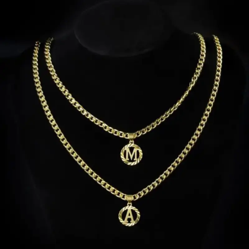 Gold letter necklace, Letters necklace, hypoallergenic letter pendant, round openwork Cuban letter chain necklace, jewelry from A to Z, unisex, versatile, suitable for all styles of clothing