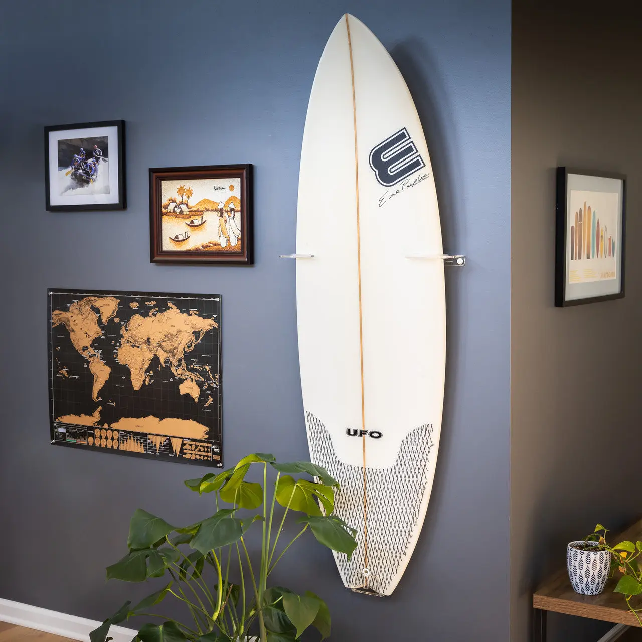 Maui Surfboard Display | Vertical Clear Rack | Holds 50 lbs