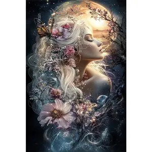 1PCS Moonlit Floral Goddess Diamond Painting Kit for Adults DIY Rhinestone Art Crystal Embroidery Home Wa