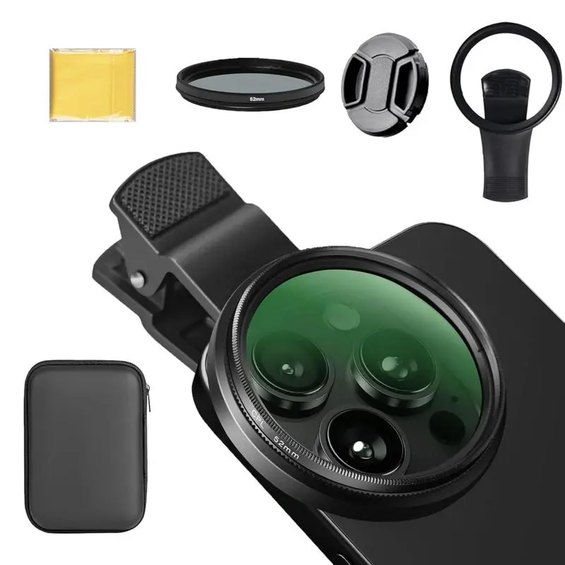52mm Clip-On CPL Polarizer Lens Filter for Mobile/Smartphone Cameras - 18-Layer Nano Waterproof Coating, Ultra Slim, Adjustable, Eliminates Reflections, Enhances Color Saturation, Compatible with iPhone, Samsung, Android, Ideal for Photographers