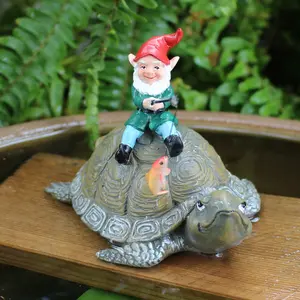 Resin Statue of Dwarf Fishing on Turtle Back, Unique Design, Indoor Outdoor Use, Essential Garden Decor for All Seasons, Garden Gnome Statue