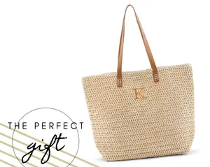 Personalized Tote Bag - Woven Straw - Tropical Vacation - Reusable Shopping Bag - Beach Tote - Mother's Day Gift - Personalized Gift