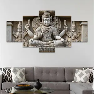 5 Counts Unframed Canvas Poster, Indian Hindu God Sculpture Relief, Exquisite Poster, Perfect Living Room Decoration, Modern Art, Fashion Family Poster, Wall Art Decoration, Odorless, Waterproof, Artwork