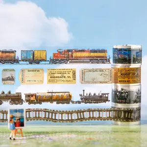 Handmade Craft Tape Roll/bag, Travel Series Train Scenery Tape, Stationery Water Bottle Multi-Scene Base Decoration Sticker
