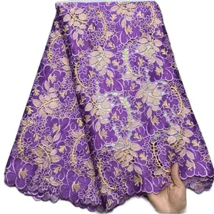 African High-Quality Guipure Lace Fabric per Yard Purple Floral design