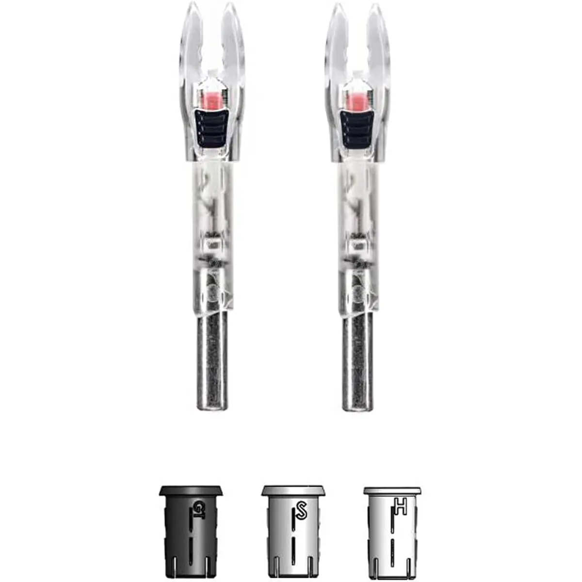 Nockturnal Shift Universal Lighted Arrow Nocks, 2-Pack - Polycarbonate with Red LED Illumination, External Switch, 25 Grain Weight