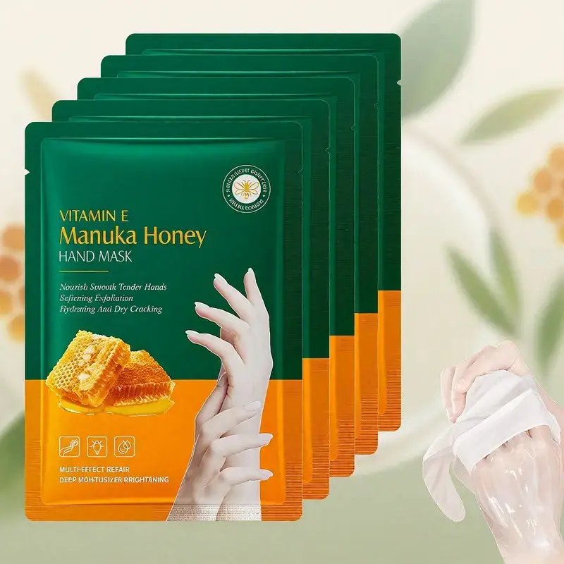Deep Moisturizing Hydrating Vitamin E Manuka Honey Hand Masks Sheet, Brightening & Smoothing Skin, Natural Ingredients, Ideal for Daily Winter Care, Dry, Gentle Pack, Moisturizer, Moisture, Hydrate
