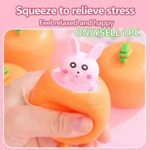 Cute Carrot Bunny Squeeze Toy — give it a squeeze and a little bunny pops out! A soft, bouncy sensory stress-relief toy, perfect for parent-child interaction and fun bonding time.